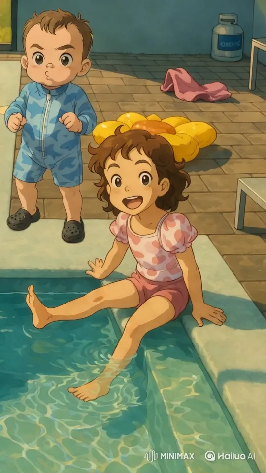 Joyful Kids by the Pool in Bright Daylight – AI Generated Video | Hailuo AI