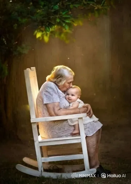 Elderly Woman Cradling Baby in Serene Setting – AI Generated Video | Hailuo AI