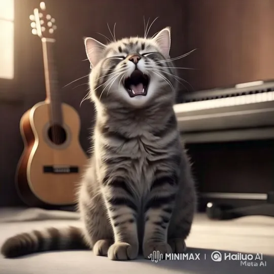 Cat Mimics Singing in Musical Room Setting – AI Generated Video | Hailuo AI