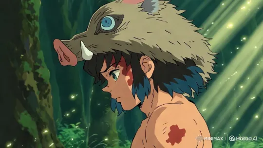 Young Person in Boar Mask Amidst Serene Forest – AI Generated Video | Hailuo AI