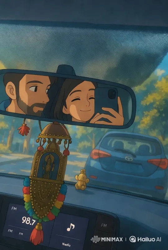 Joyful Couple Captures Moment in Car with Radio and Warm Sunlight – AI Generated Video | Hailuo AI