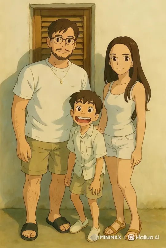 Family Embraces in Front of Wooden Door – AI Generated Video | Hailuo AI