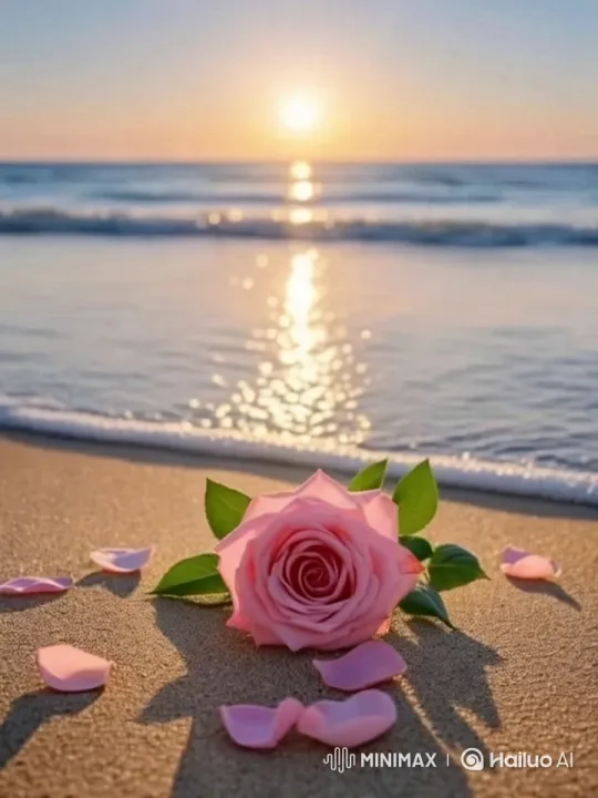 Peaceful Beach Sunset with Rose in Live2D – AI Generated Video | Hailuo AI
