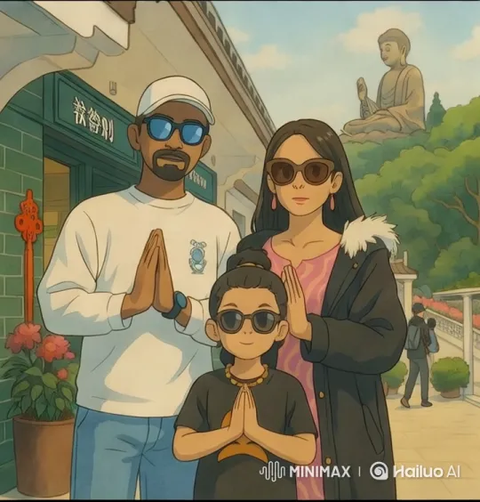 Family Pays Respect at Buddha Statue in Serene Setting – AI Generated Video | Hailuo AI