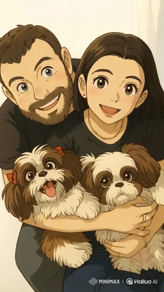 Couple and Dogs Enjoying Peaceful Moment in Live2D Animation – AI Generated Video | Hailuo AI