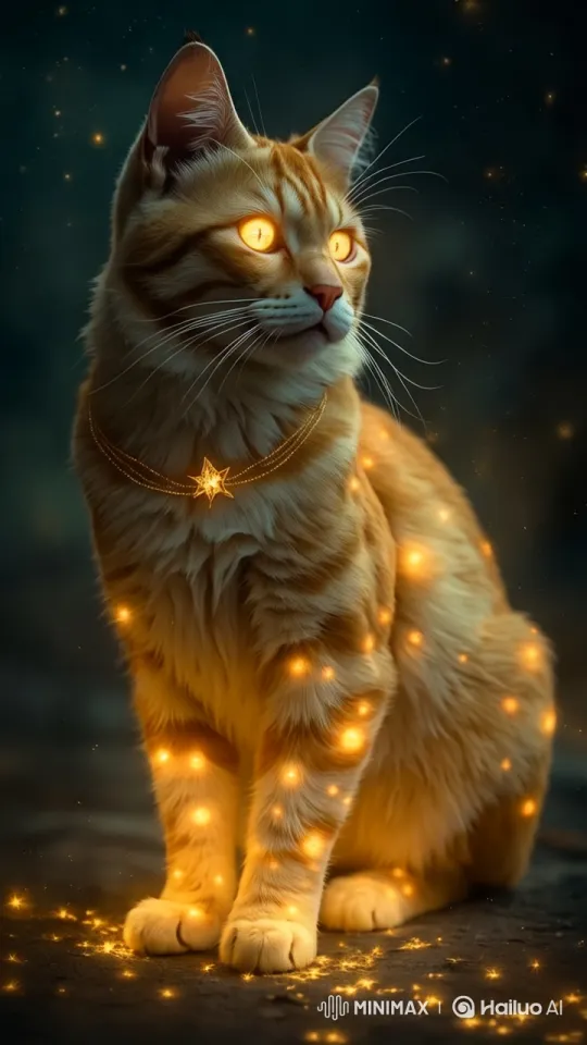 Mystical Cat with Glowing Eyes and Star Pendant – AI Generated Video | Hailuo AI