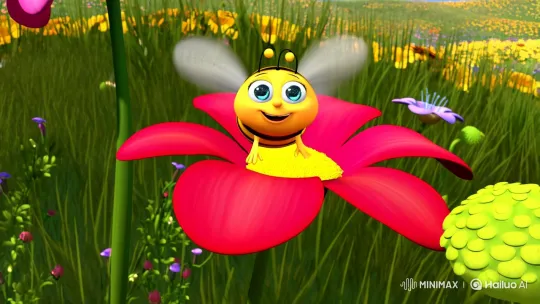 Vibrant Bee Takes Flight in Whimsical Meadow – AI Generated Video | Hailuo AI