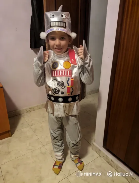 Child in Robot Costume Imagines Flying in Cozy Room – AI Generated Video | Hailuo AI