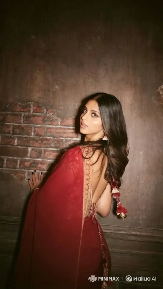 Traditional Grace: Woman in Red Saree Amid Rustic Elegance – AI Generated Video | Hailuo AI