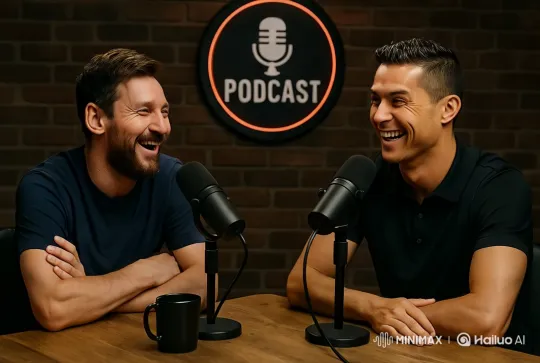 Lively Podcast Hosts in Warm Atmosphere – AI Generated Video | Hailuo AI