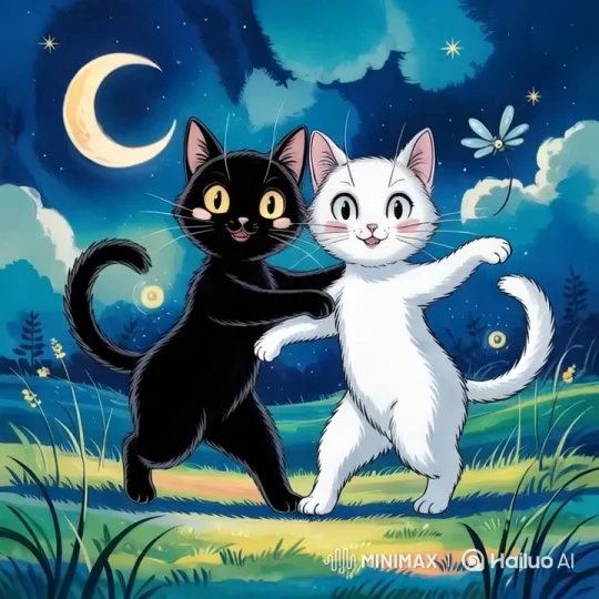 Enchanted Feline Dance Under Crescent Moon – AI Generated Video | Hailuo AI