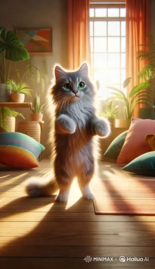 Tall Cat Dances in Hoodie with Artistic Camera Work – AI Generated Video | Hailuo AI