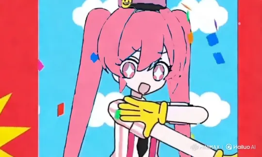 Energetic Character with Pink Hair in Festive Setting – AI Generated Video | Hailuo AI