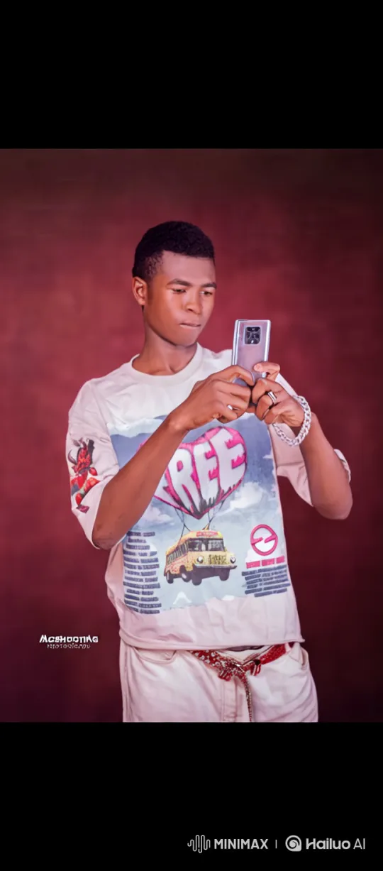 Young Man Focused on Phone Against Maroon Background – AI Generated Video | Hailuo AI
