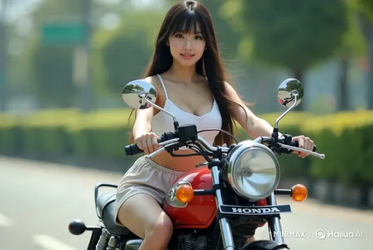 Woman Rides Motorcycle on Sunny Day – AI Generated Video | Hailuo AI