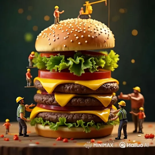 Animated 'Giant Cheeseburger Construction' Short Film – AI Generated Video | Hailuo AI