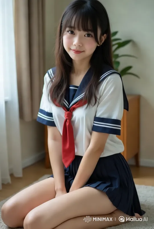 Young Woman in School Uniform in Serene Room – AI Generated Video | Hailuo AI