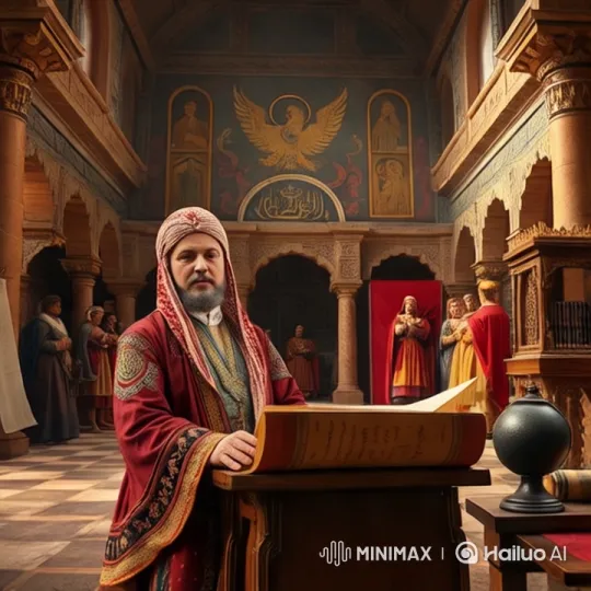Historic Opulence: Regal Figure Reads Ancient Book – AI Generated Video | Hailuo AI