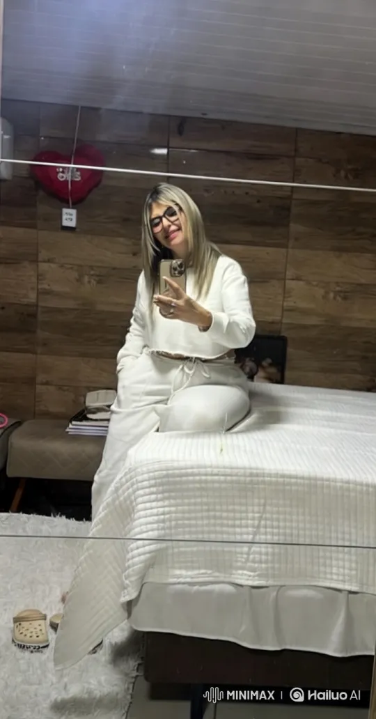 Woman Captures Selfie in Serene Wooden Bedroom – AI Generated Video | Hailuo AI