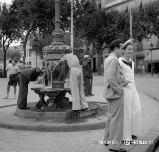 Urban Square: Men, Fountain, and City Life – AI Generated Video | Hailuo AI