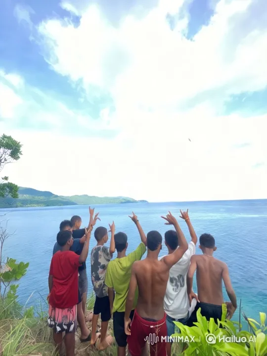 Boys on Cliff Overlooking Serene Ocean – AI Generated Video | Hailuo AI
