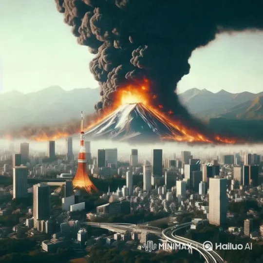 Cityscape Eruption: Volcano Engulfs Urban Landscape – AI Generated Video | Hailuo AI
