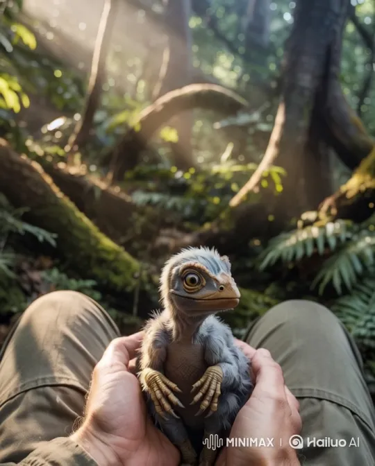 Mist-Filled Forest: Human and Dinosaur's Serene Encounter – AI Generated Video | Hailuo AI