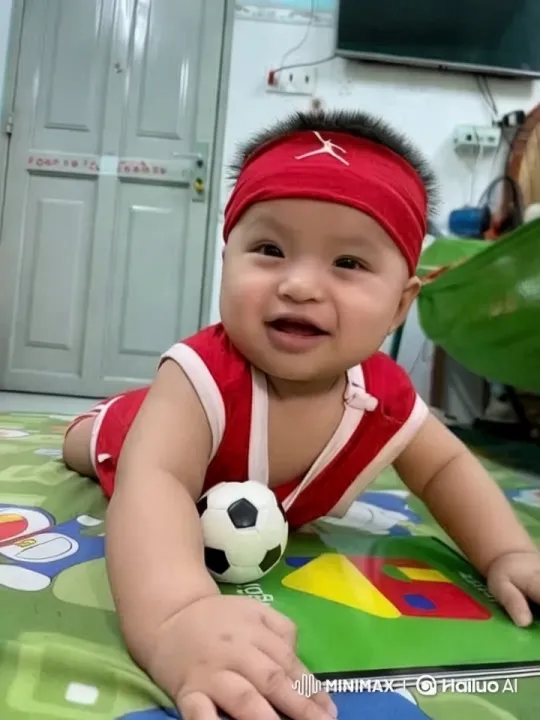 Baby's Energetic Play and Soccer Kick on Play Mat – AI Generated Video | Hailuo AI