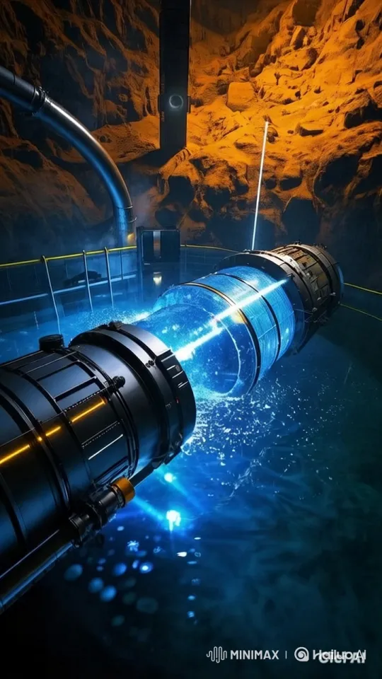 High-Tech Lab with Glowing Machine in Cavern – AI Generated Video | Hailuo AI