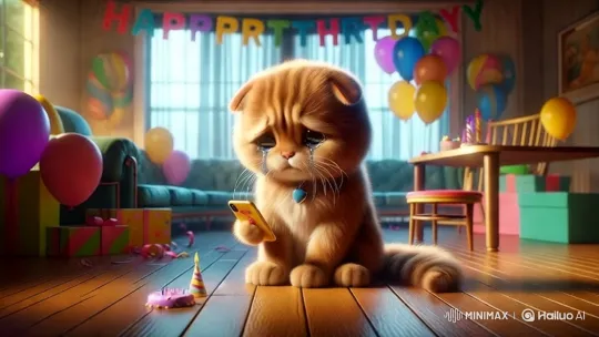 Sad Cat's Melancholic Birthday Celebration – AI Generated Video | Hailuo AI