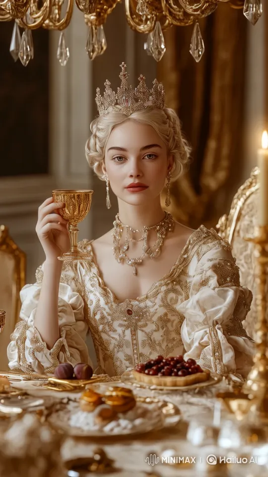 Regal Woman Sips Wine in Opulent Live2D Scene – AI Generated Video | Hailuo AI