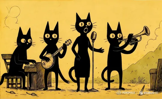 Live2D Animated Jazz Band of Cats Perform – AI Generated Video | Hailuo AI
