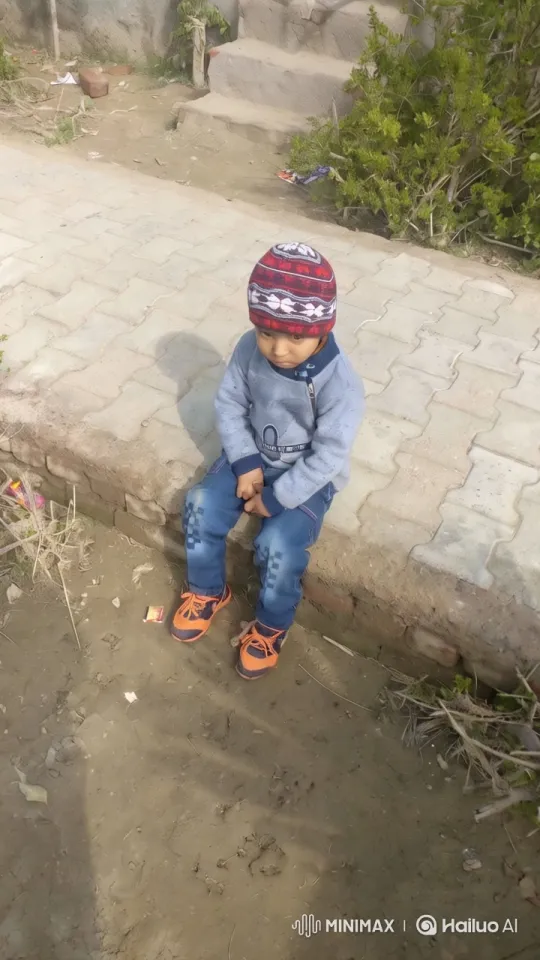 Child in Colorful Attire Amidst Heavy Rainfall – AI Generated Video | Hailuo AI