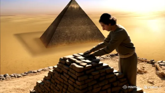 Jewish Artisan Builds Pyramid in Desert, Sam Plans in Dim Room – AI Generated Video | Hailuo AI