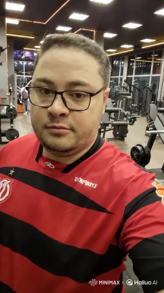 Confident Man Showcases Modern Gym Atmosphere – AI Generated Video | Hailuo AI