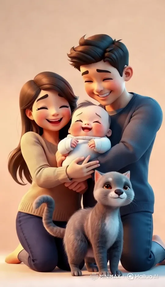 Family Portrait: Joyful Moments with Baby and Cat – AI Generated Video | Hailuo AI