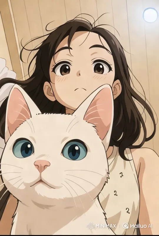 Curious Blue-Eyed Cat and Relaxed Woman in Cozy Setting – AI Generated Video | Hailuo AI