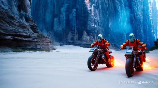 Futuristic Riders Chase Through Alien Canyon – AI Generated Video | Hailuo AI
