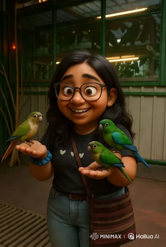 Dancing Woman Engages with Parrots in Serene Aviary – AI Generated Video | Hailuo AI