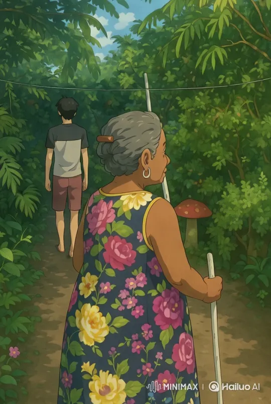 Elderly Woman and Young Man in Tranquil Forest Setting – AI Generated Video | Hailuo AI