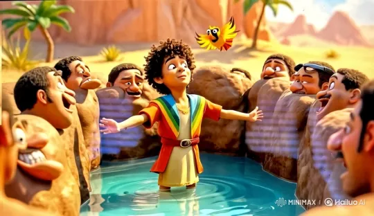 Boy in Water Encounters Animated Rock Men – AI Generated Video | Hailuo AI