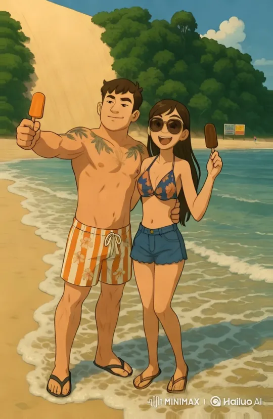 Joyful Beach Day with Playful Popsicle Bites – AI Generated Video | Hailuo AI