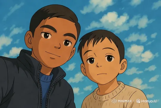 Animated Boys in Serene Sky Reflective Scene – AI Generated Video | Hailuo AI