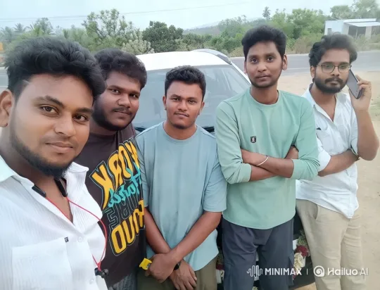 Five Men on Dirt Road with White Car – AI Generated Video | Hailuo AI
