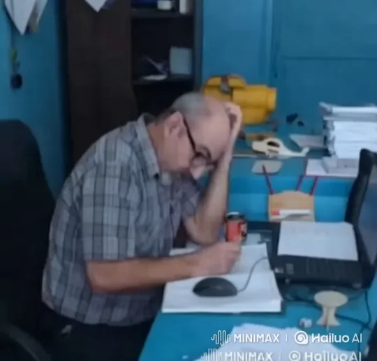 Man Works in Cluttered Office, Captured by Evolving Camera Angles – AI Generated Video | Hailuo AI