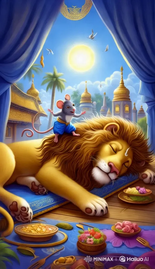 Lion Rudra Disturbed by a Falling Rat – AI Generated Video | Hailuo AI