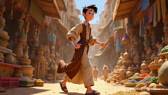 Young Man Walks Through Bustling Market Street – AI Generated Video | Hailuo AI