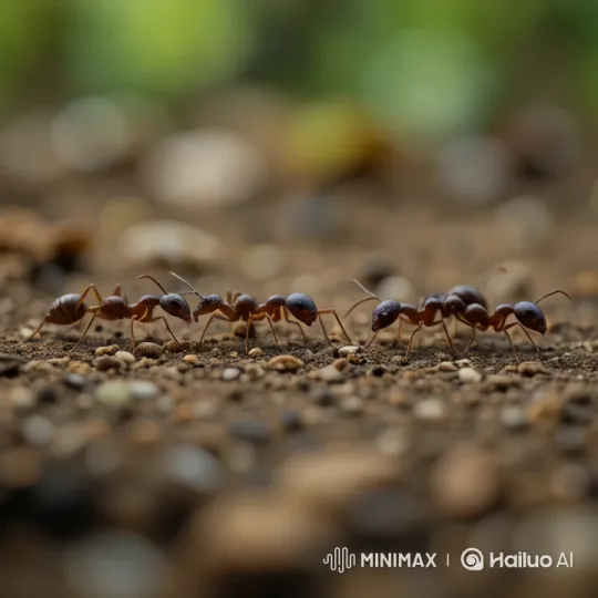 Ants Cooperate on a Blurred Background Path – AI Generated Video | Hailuo AI