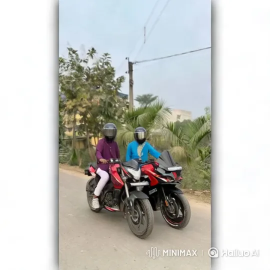 Traditional Riders on Vibrant Motorbikes Amidst Serene Nature – AI Generated Video | Hailuo AI