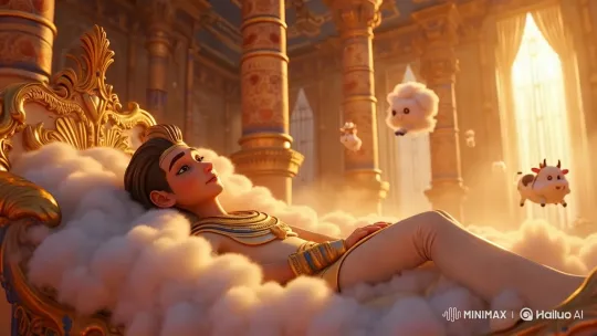 Regal Figure on Golden Throne Amidst Fantasy Pastoral Scene – AI Generated Video | Hailuo AI